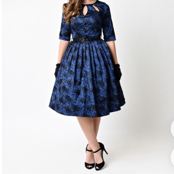 VOODOO VIXEN Paula Swing dress MIDI pleated with keyhole detail BLUE SZ: Medium - Picture 16 of 16